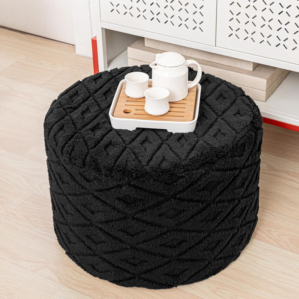 Round Ottoman Pouf,Foot Stools Ottoman,Foot Rest,Black,20x20x14In | All-in-On...