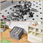 2 Pack Shoe Organizer for Closet,Fits up to 32 Pairs,Adjustable Dividers for Shoe Storage,Fabric Shoe Storage Bins with Clear Cover,Grey