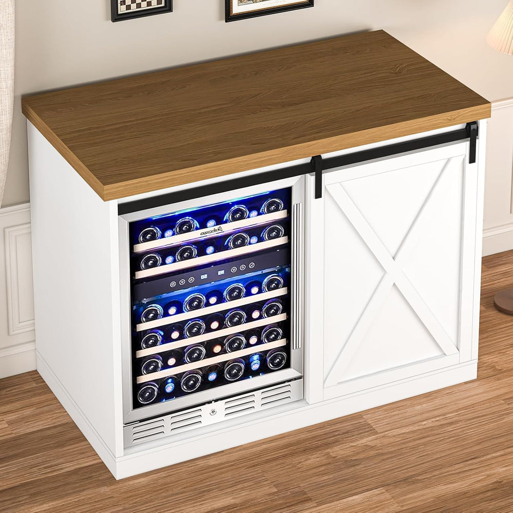 Coffee Bar Cabinet with Mini Fridge Space, 49.2 inch Farmhouse Kitchen Buffet...