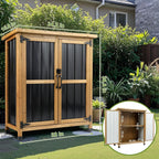 Outdoor Storage Cabinet, Small Wood & Metal Storage Shed with Lockable Doors & Adjustable Shelves, Vertical Outdoor Cabinets for Patio Backyard,Garden Tool Shed and Accessories, Brown