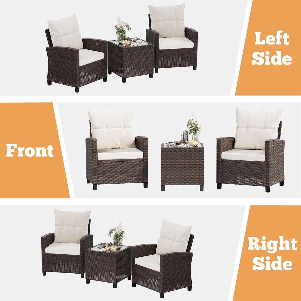 Shintenchi 3 Pieces Patio Furniture Set, PE Rattan Wicker 3 Pcs Patio Set, Ou...