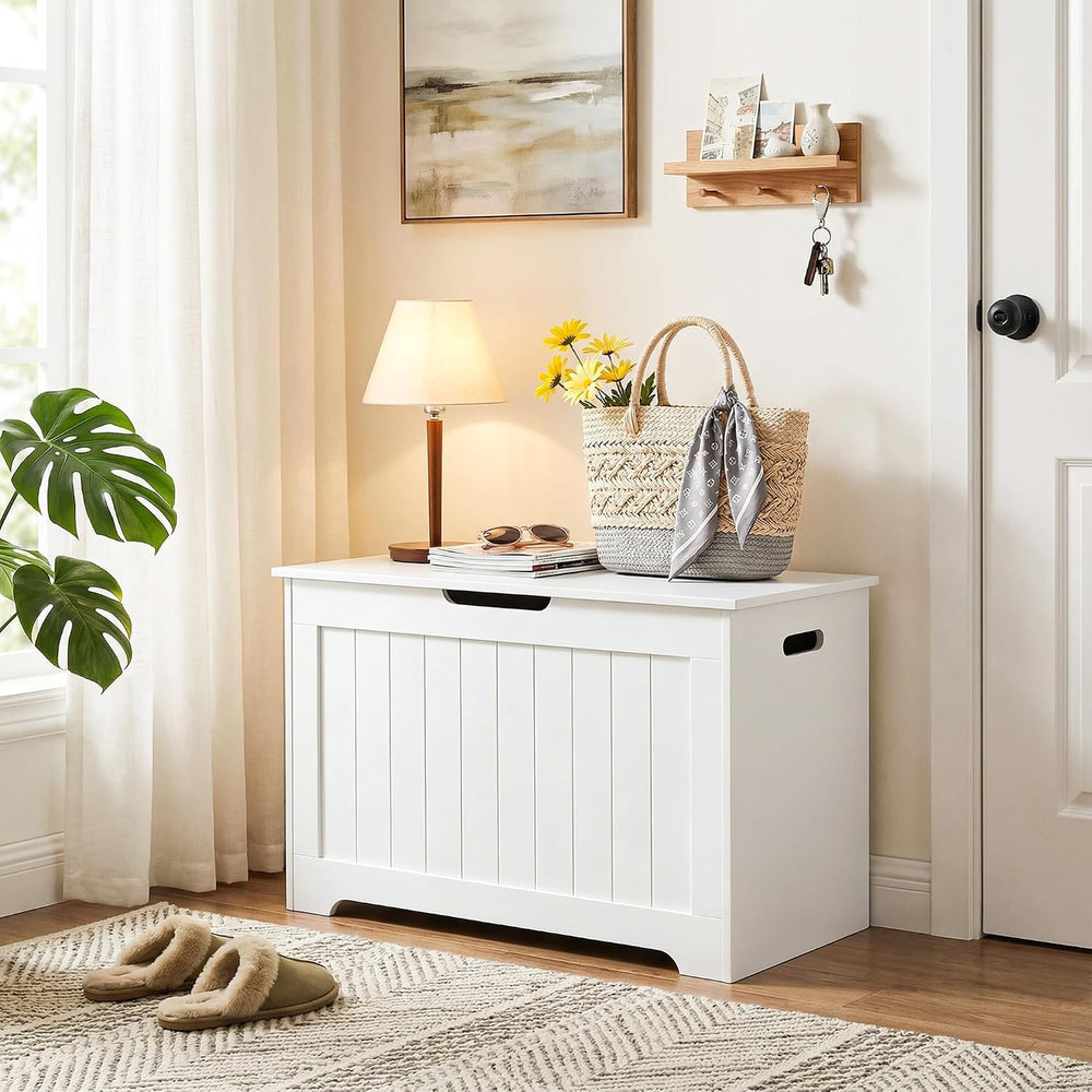 Storage Chest with Flip-top Lid, Large Wood Trunk Bench with Safety Hinge, Be...