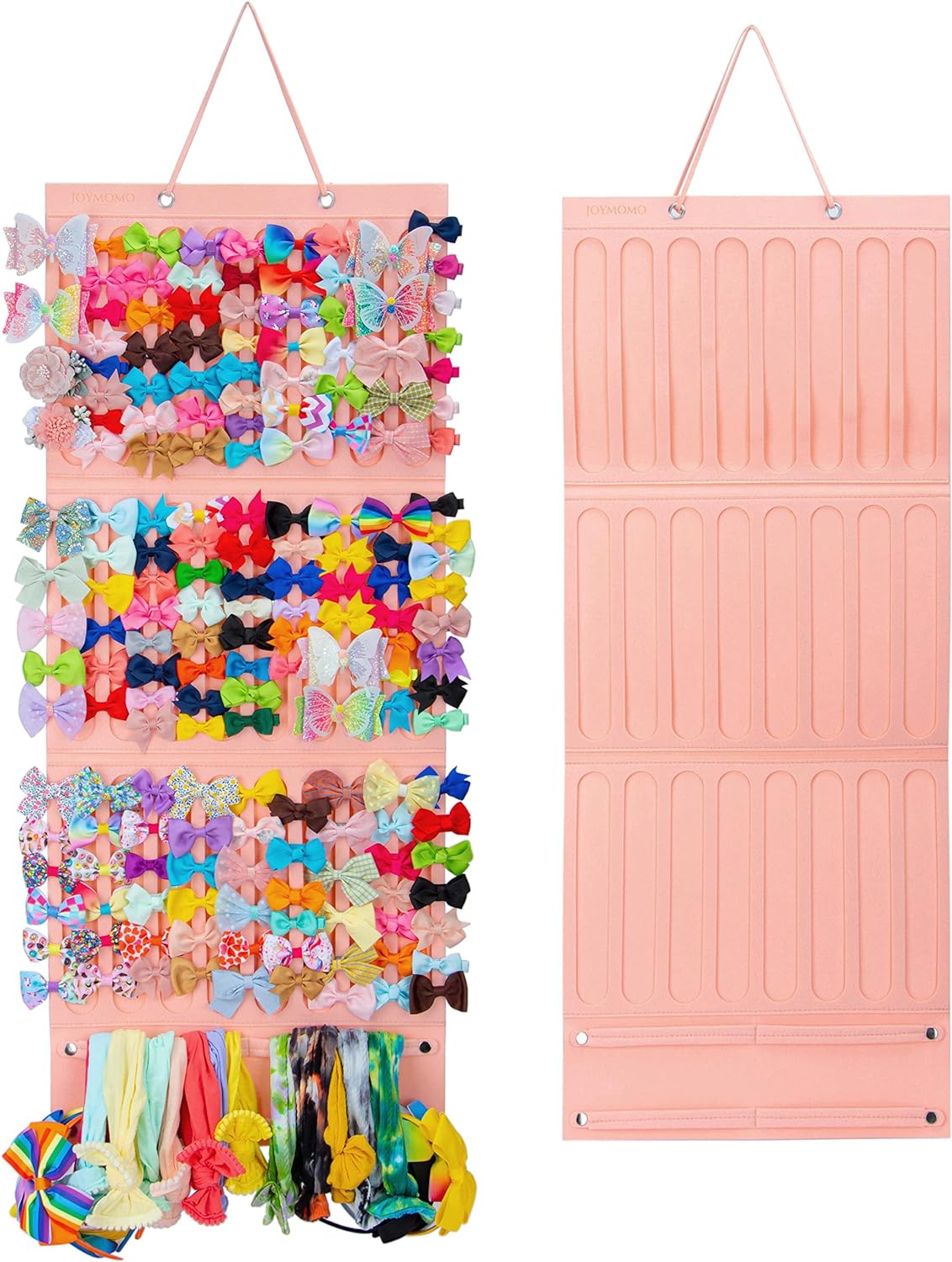 Girly Pink Hair Accessory Organizer - Holder for Girls' Hair Bows, Clips, Ties & Scrunchies - Foldable Wall Mount Storage Caddy