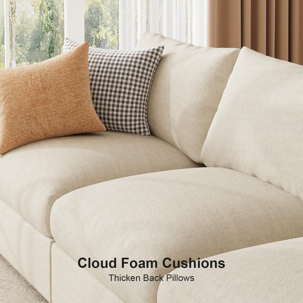 Couches Oversized Chenille Cloud Sofa (Chenille Beige, U Shaped 8 Seat) | Sectional Couch Chaise Detachable Armrest Cushion FSC Certified U Shaped Convertible Modular Sleeper Sofa for Living Room