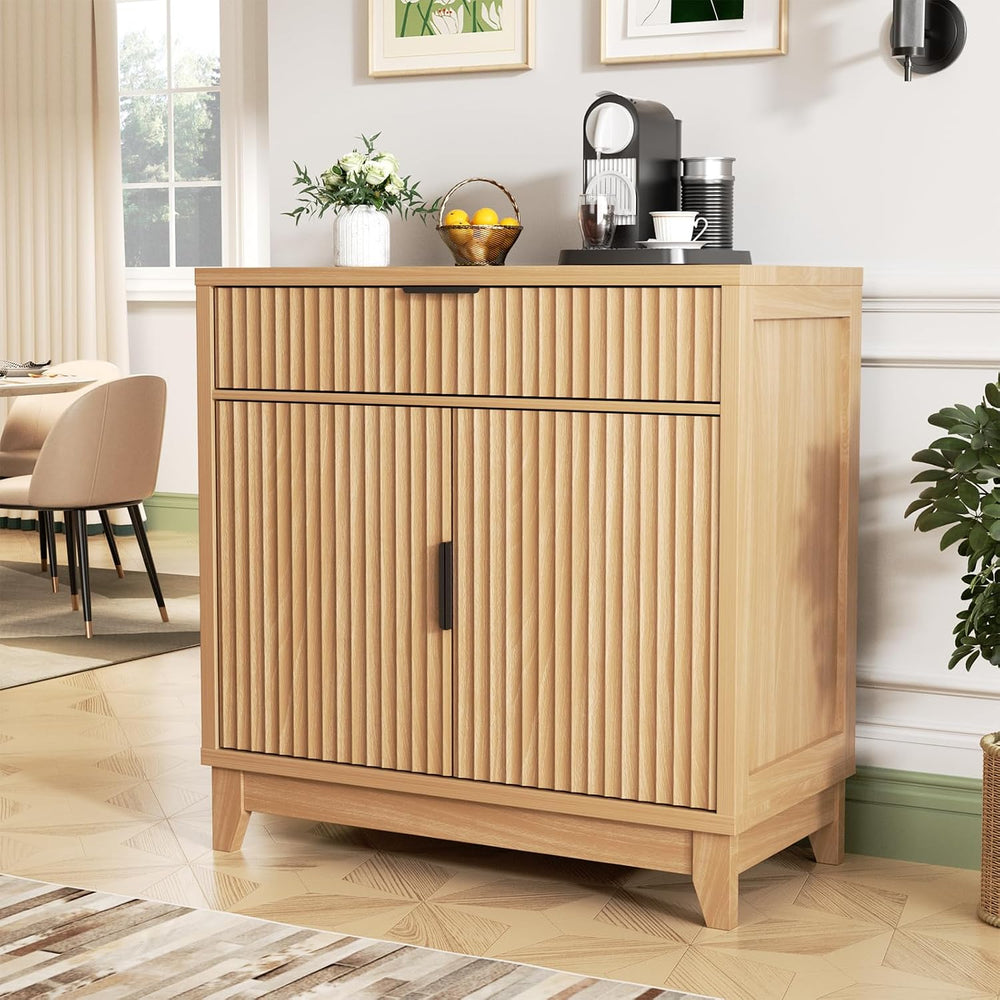 Vabches Fluted Sideboard Buffet Cabinet with Storage, 32" Coffee Bar Con...
