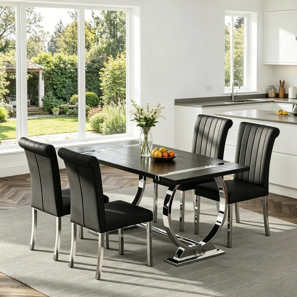 Asday Black Wood Dining Table for 4-6, 60 Inch Modern Luxury Kitchen Table wi...