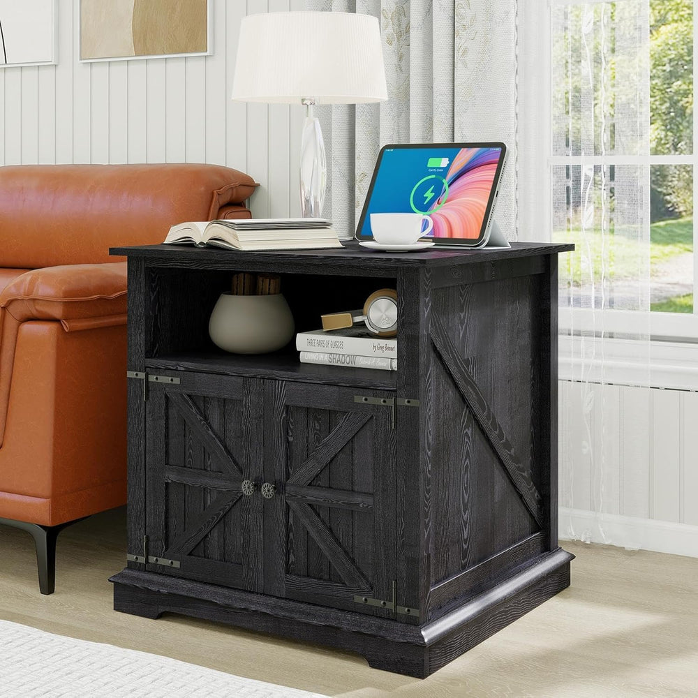 MUUEGM End Table with Charging Station, 24 Inch Farmhouse Sofa Side Tables Li...