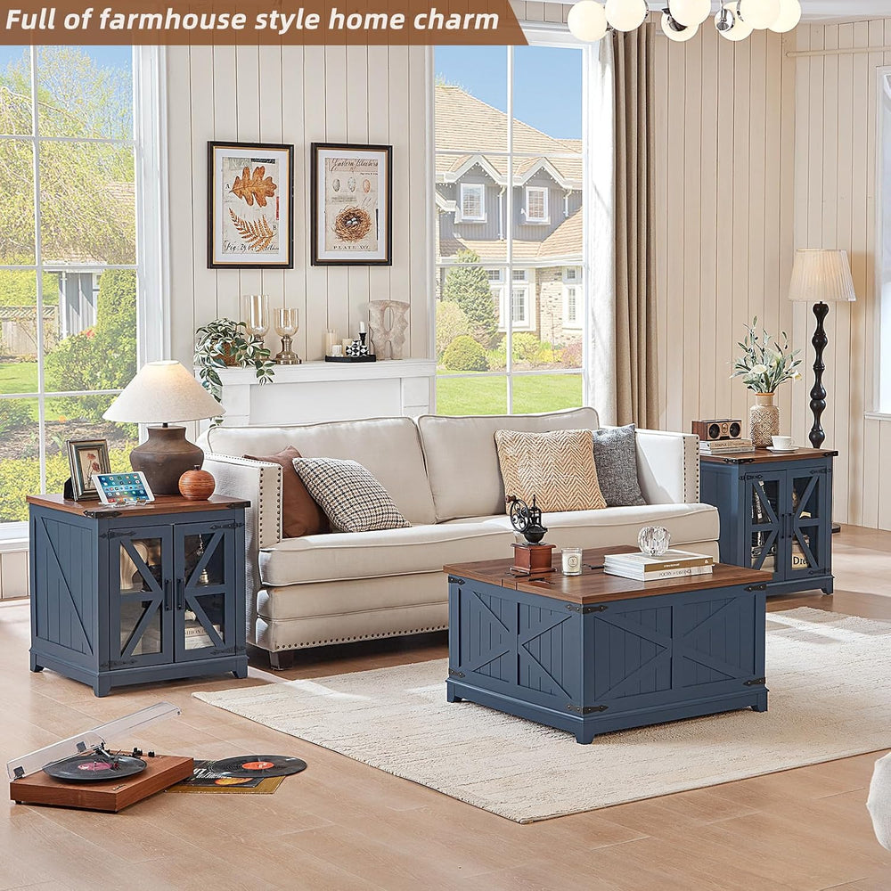 Joaxswe Farmhouse Coffee Table Set 3, End Table and Coffee Table | Blue 24...