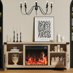 YESHOMY Fireplace TV Stand with Barn Doors and Open Display Shelf, Farmhouse Media Console with Hidden Cable Routing, Entertainment Center for Televisions up to 65+ Inch, Natural Oak