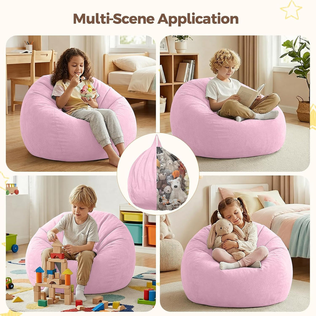 Stuffed Animal Storage Bean Bag Chair Cover, No Filler Bean Bag Cover | Soft Velvet, Stuffed Animal Storage Chair, Reinforced Stitching, with Handle, Durable Zipper, for Kids Teens Adults Girls