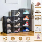 Attelite Upgrade Harder Solid Plastic Hat Organizer for Baseball Caps, 8 Pack Stackable Hat Storage Box with Clear Magnetic Door, Hat Rack(XL-Black)