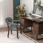 LEEMTORIG Large Dining Chairs with Casters and Arms, Rolling Dining Chairs with Wheels, Accent Wood Boss Caption's Chairs, 26" D x 25.2" W x 31.5" H, Cherry Legs & Dark Grey Fabric SY-1533-GY