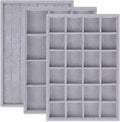 Rocutus Jewelry Trays,3 Pack Stackable Velvet Jewelry Organizer Tray Drawer Jewelry Storage Tray,Divided Ring Organizer Tray for Earrings, Necklaces, Bracelets,13.8"x9.5"x1.2" (Grey)