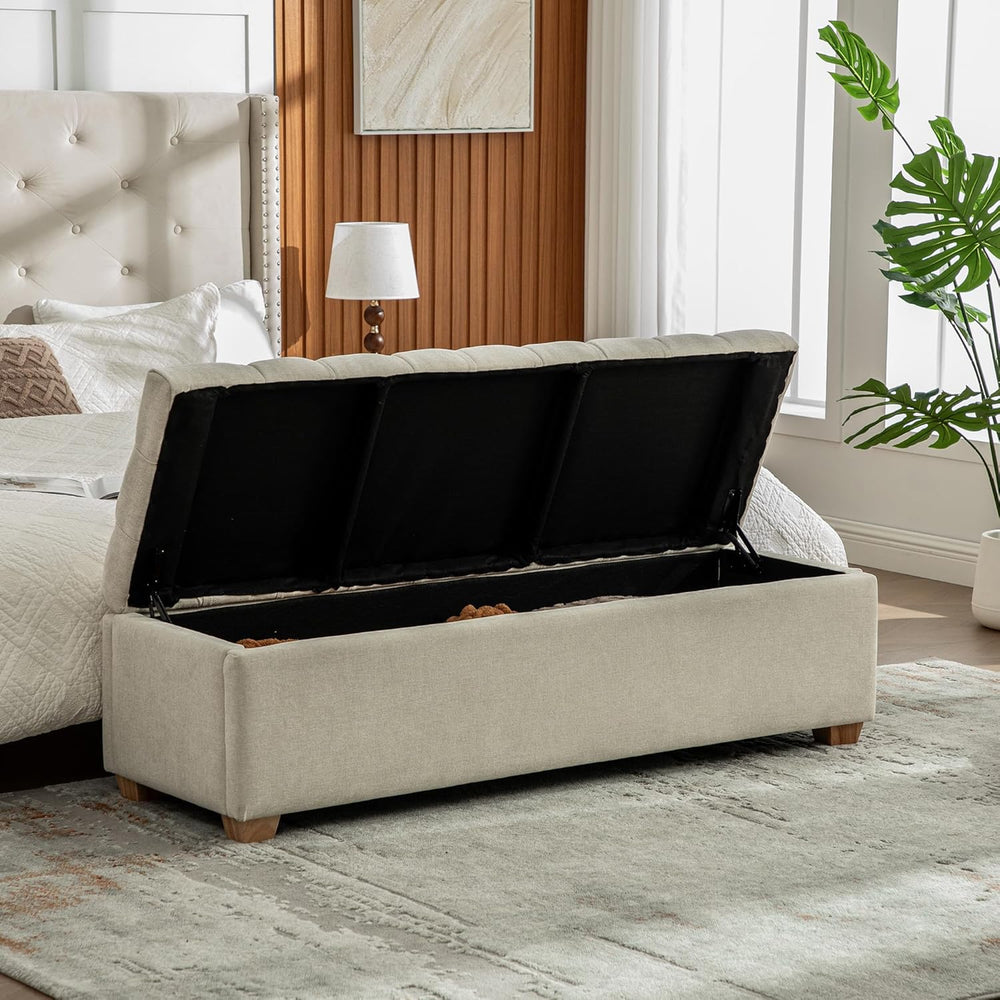 60.2'' Wide Upholstered Storage End of Bed Bench, Tufted Flip-Top Acc...