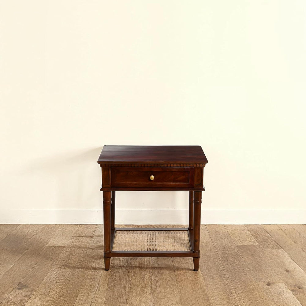 Creative Co-Op Maxwelton Solid Wood End Table with Drawer and Woven Cane Stor...