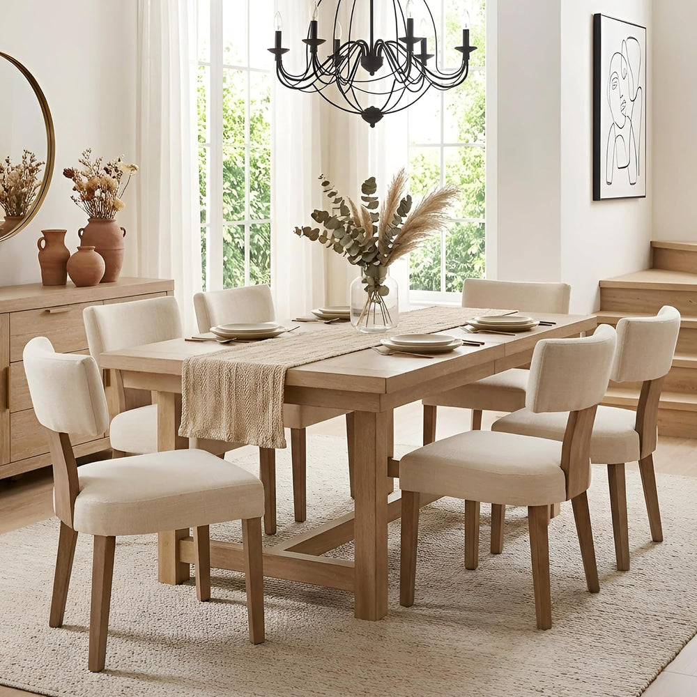 HNY Mid Century Modern Dining Chairs Set of 6, Upholstered Linen Kitchen &amp...