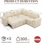 85 Inch Modular Sectional Sofa with Pull Out Bed, L Shaped 5 Seat Sectional Sleeper Sofa with Storage, Sectional Couches for Living Room, Cloud Modular Couch, Removable Sofa Cover, Beige