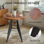 Round Cafe Table - 23.62" Pine Wood Top, Metal Frame, 28.15" High, Modern Industrial Dining Table for Kitchen, Home Office, Bistro, Compact for Space Saving, Black Base Brown Top