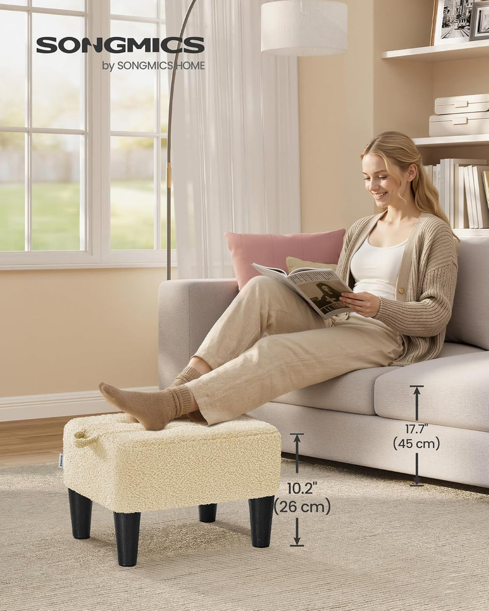 SONGMICS Foot Stool, Small Teddy Fleece Footstool Ottoman with Thick Cushion ...