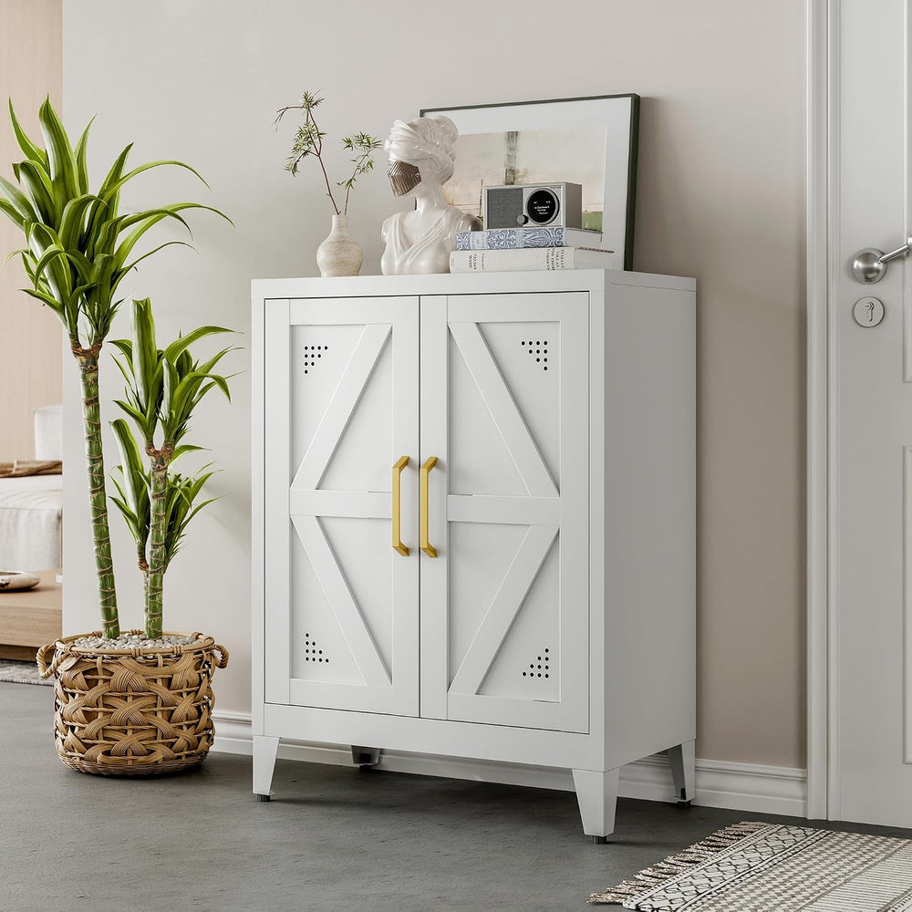 32" Metal Bathroom Storage Cabinet,Floor Storage Cabinet with 2 Doors an...