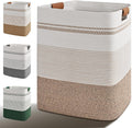 Laundry Hamper, 85L Tall Laundry Basket with Leather Handles, Rectangle Large Clothes Hamper for Organizing, Cotton Woven Laundry Baskets Storage Hampers for Bedroom, Nursery, Living Room