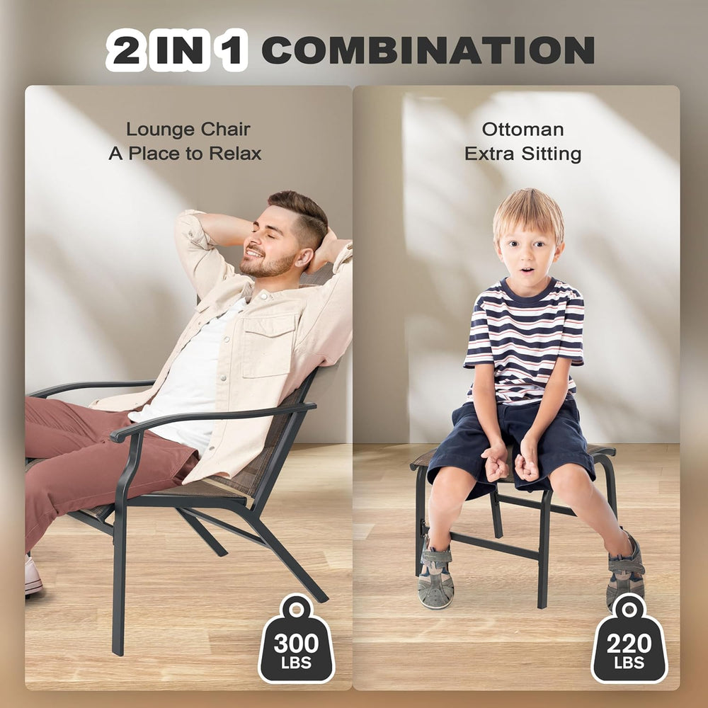NUU GARDEN Patio Chaise Lounge Set of 3, 2 Textilene Patio Lounge Chairs with...