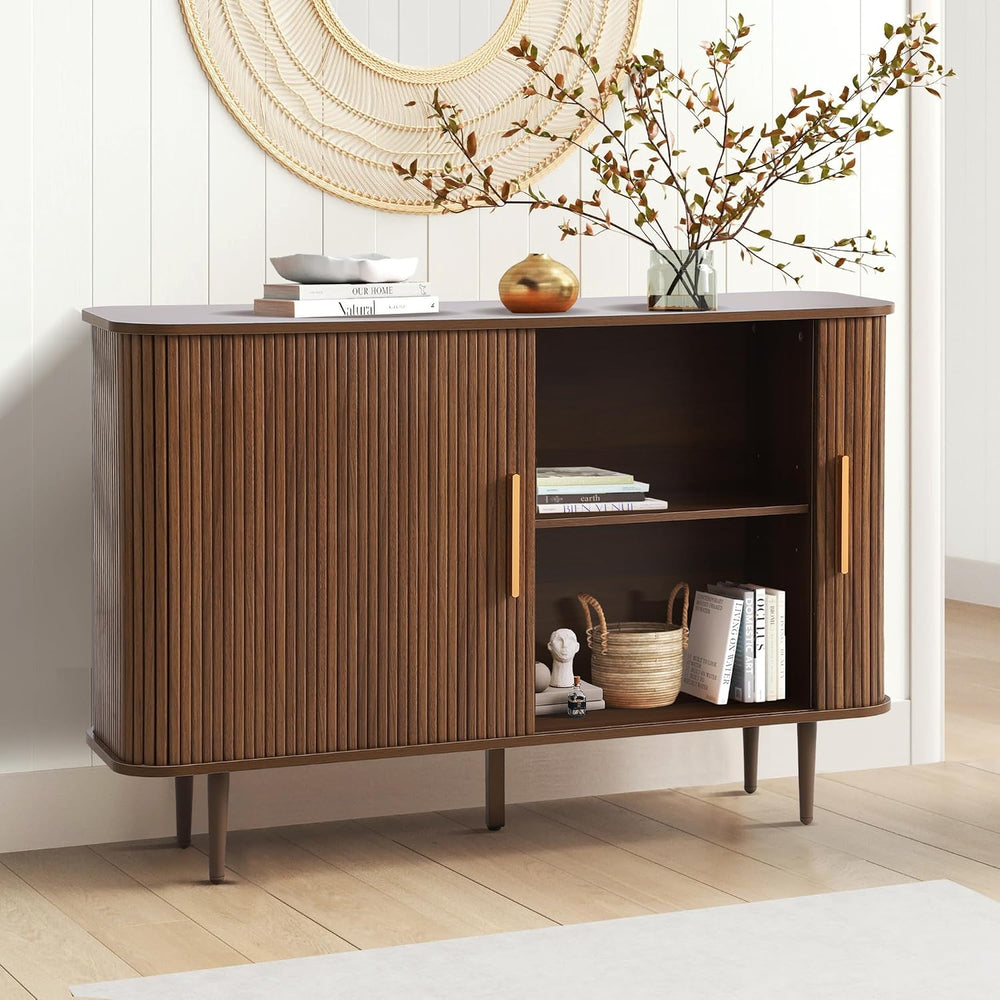 47" Fluted Buffet Cabinet with Tambour Sliding Doors, Modern Sideboard B...