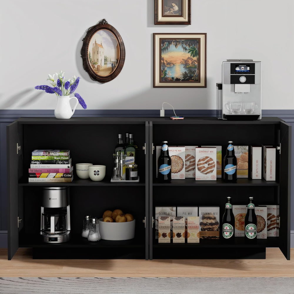 Anbuy Buffet Cabinet Mirror with Storage Black Sideboard with Storage Coffee ...
