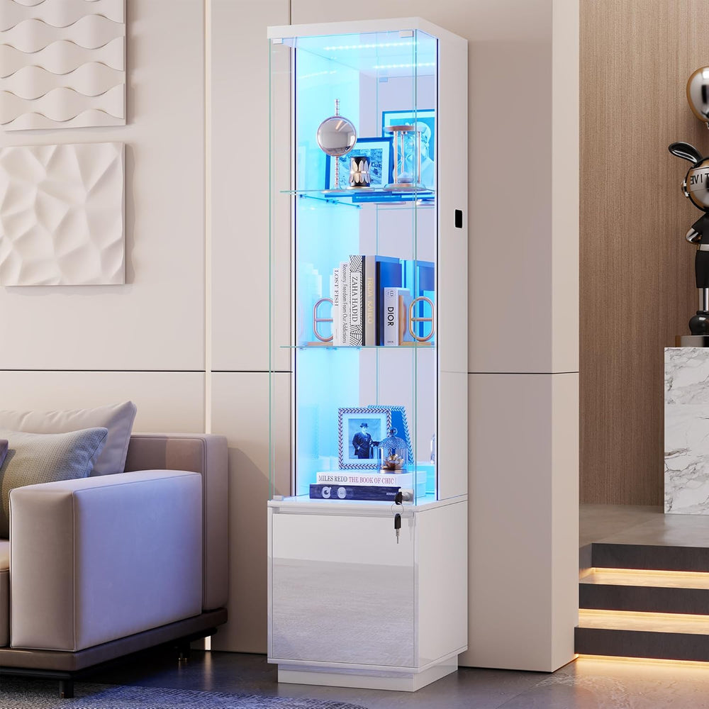 WOOVIVS 64.9" Glass Display Cabinet with Lock & 3-Color LED Lights, ...