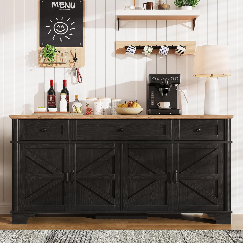 BestHaped 65 Inch Farmhouse Buffet Cabinet with Storage, Black Sideboard Buff...