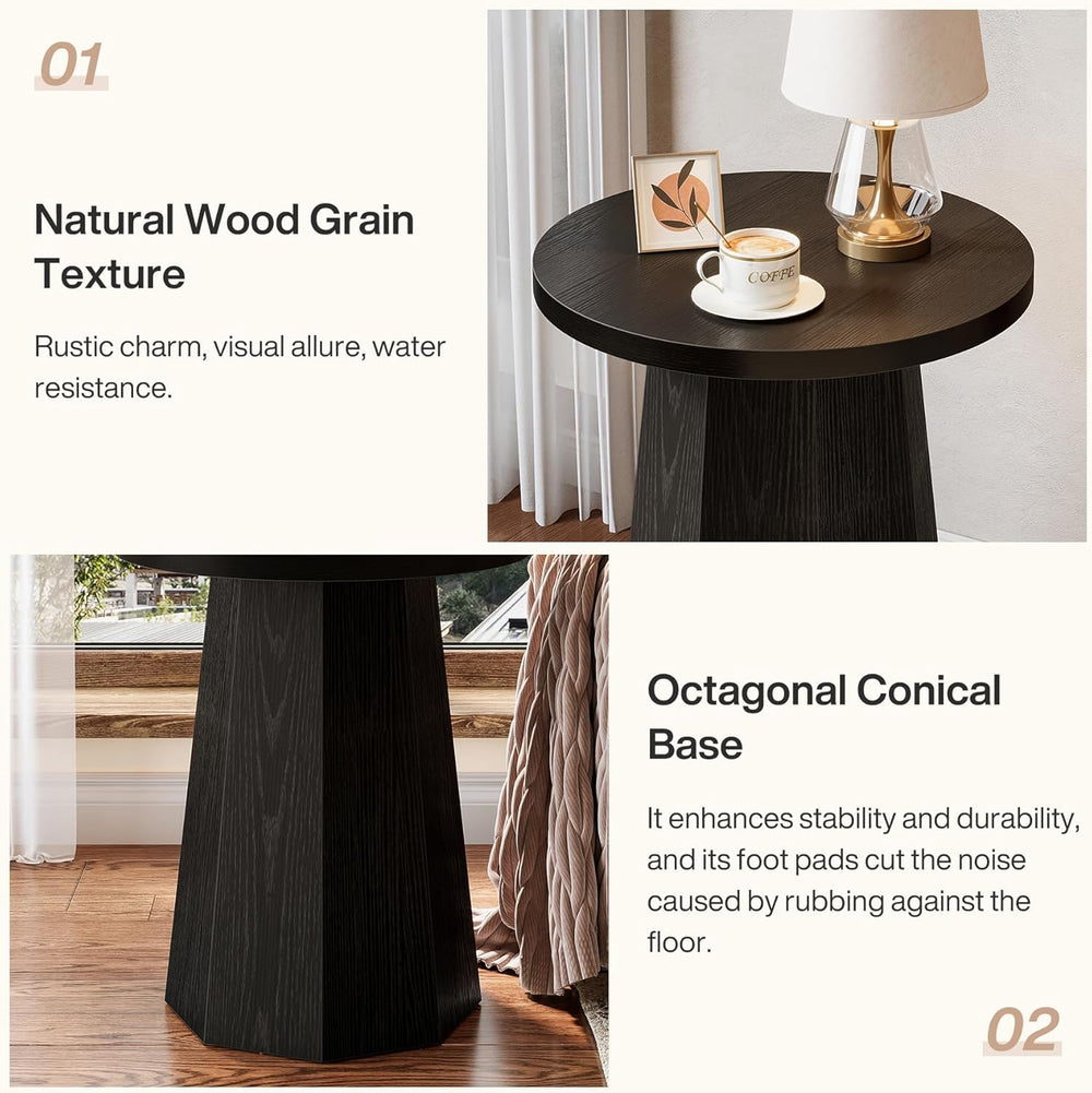 Tribesigns Round Pedestal End Table, Farmhouse Couch Side Table with Octagona...