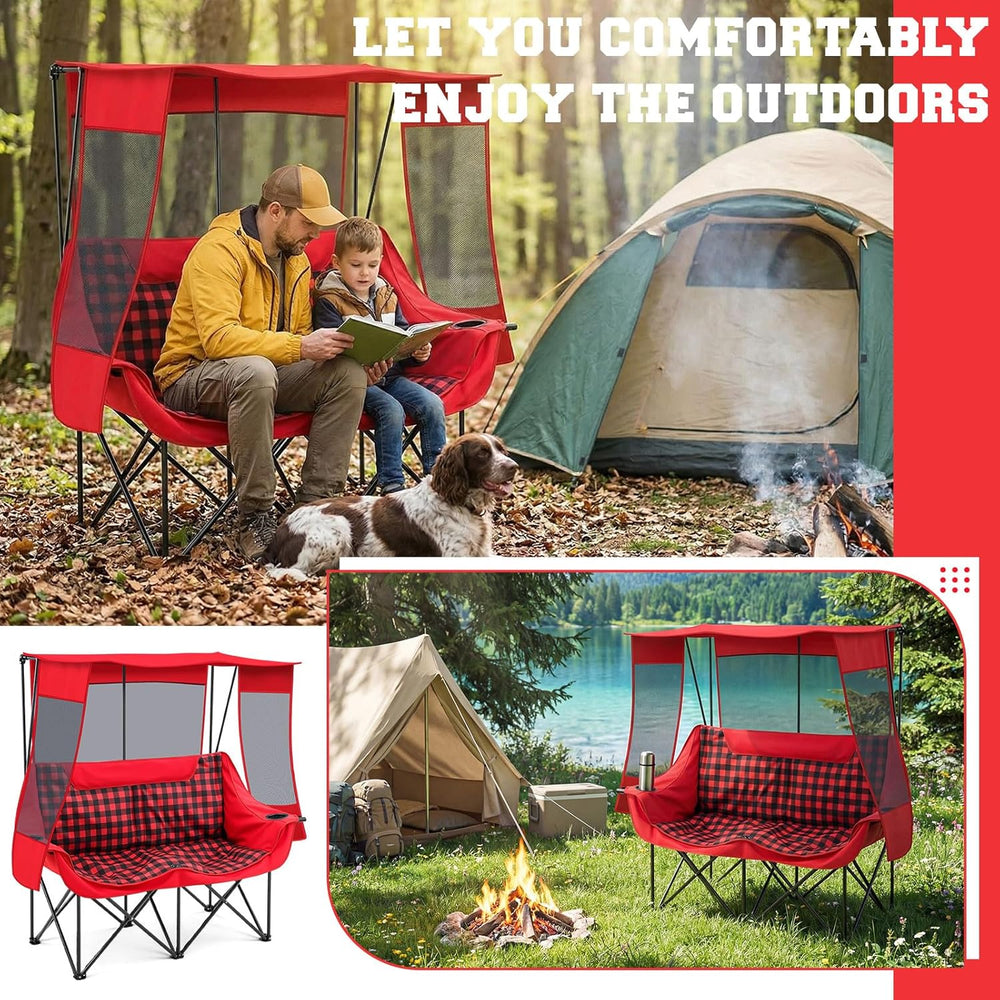 Teenyyou Double Camping Chair with Canopy - 2 Person Beach Chair with UV Sun ...