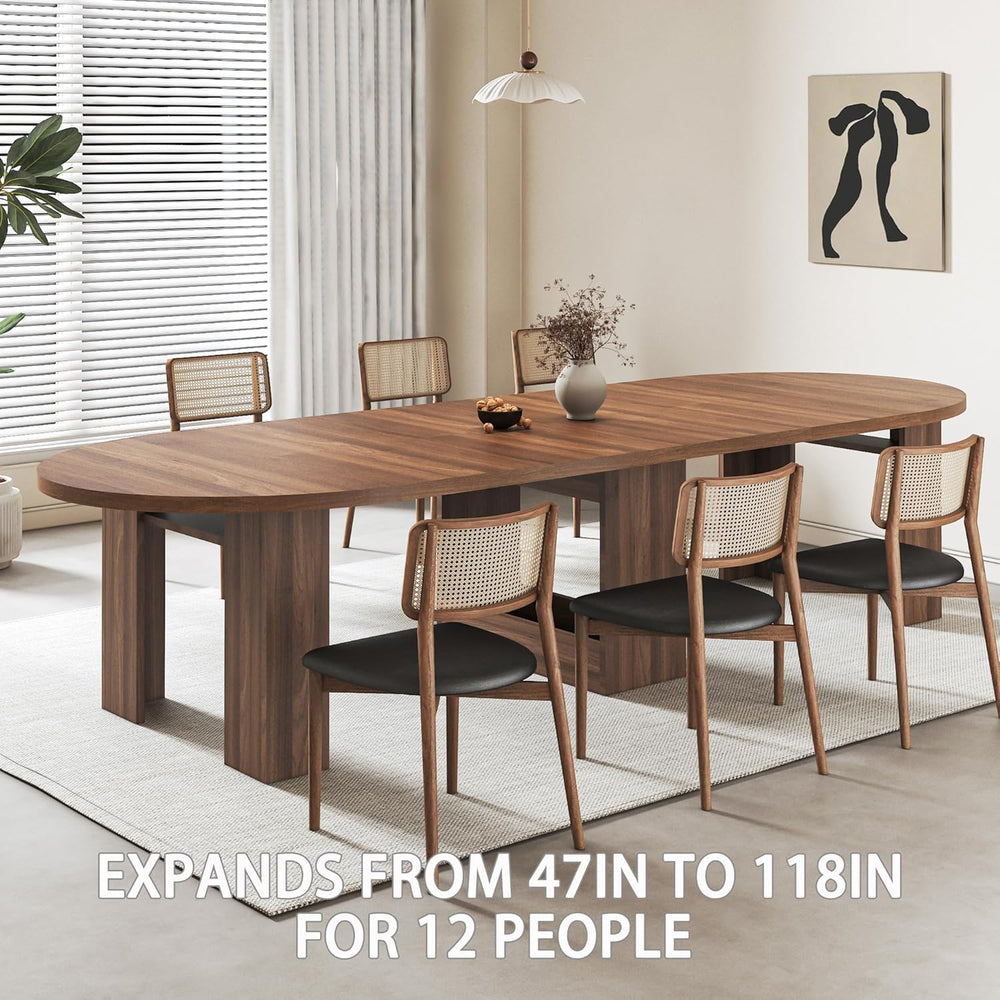 47-118 Inch Round Extendable Dining Table for 4-12, Kitchen Table with Wood S...
