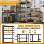Storage Shelves, Garage Metal Shelving Unit, Adjustable, Double-Layer Column with Reinforced Ribs, Heavy-Duty, Capable of Bearing 600-3600 lbs (Black, 47''W*24''D*77''H, 6-Tier)