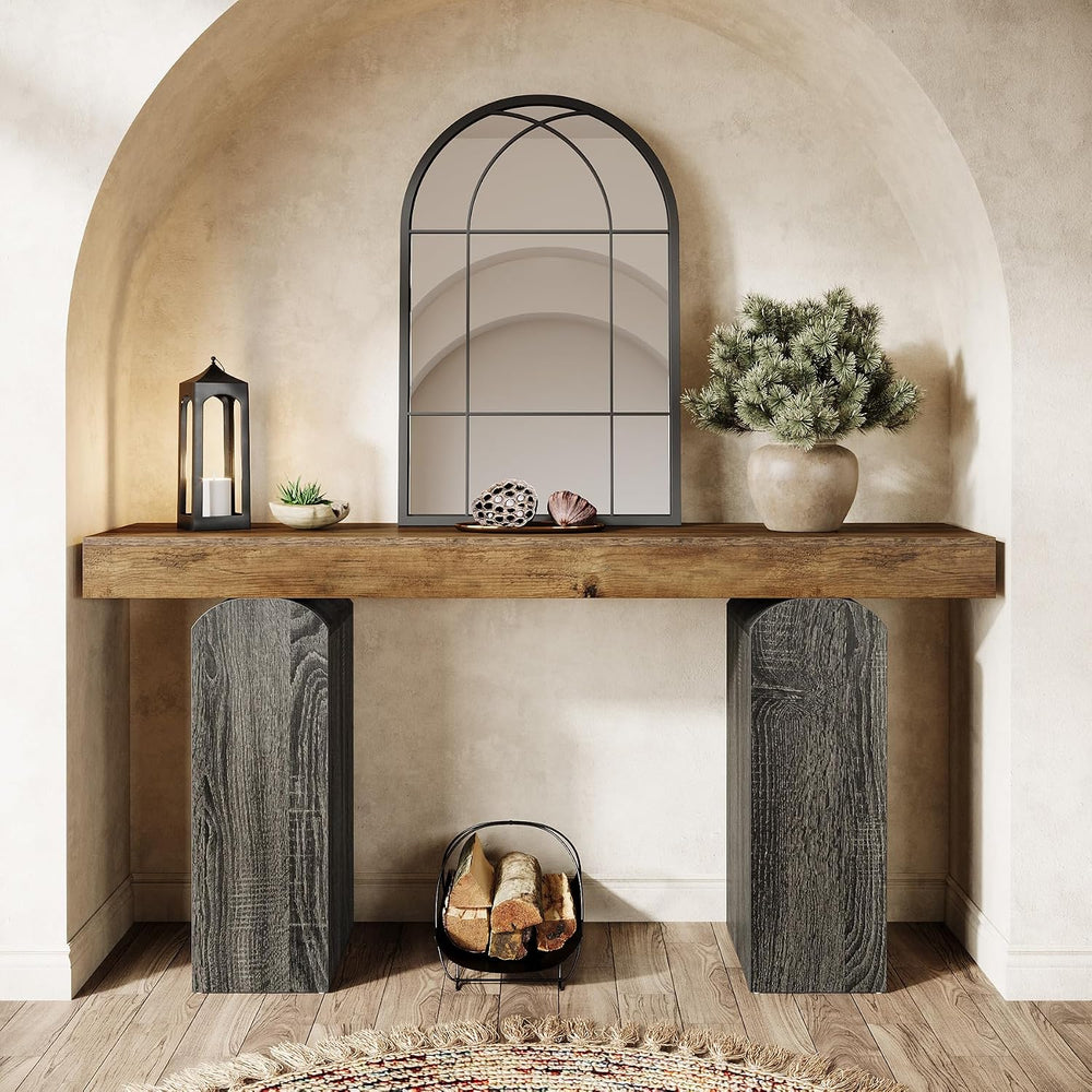 Tribesigns 63" Long Entryway Table, Farmhouse Console Table with 2 Arche...