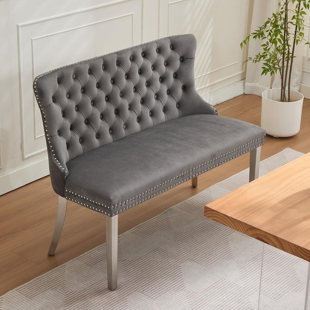 Henf Modern Tufted Velvet Dining Bench with Wing Back, 2-Seat, Nailhead Trim,...