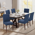 Upholstered Dining Chairs Set of 6, Modern Fabric Dining Room Chair, Wooden Dining Chair, Kitchen Side Chairs, Farmhouse Dinner Chair with High Back for Kitchen, Blue