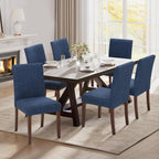 Upholstered Dining Chairs Set of 6, Modern Fabric Dining Room Chair, Wooden Dining Chair, Kitchen Side Chairs, Farmhouse Dinner Chair with High Back for Kitchen, Blue