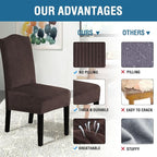 H.VERSAILTEX Velvet Dining Chair Covers Stretch Chair Covers for Dining Room Set of 4 Parson Chair Slipcovers Chair Protectors Covers Dining, Soft Thick Solid Velvet Fabric Washable, Brown Striped