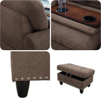 Sectional Couches for Living Room with Movable Chaise & Storage Ottoman - 97.5" Linen L Shaped Couches for Living Room Apartment, Home Modular Sectional Sofas with Cup Holder, Coffee