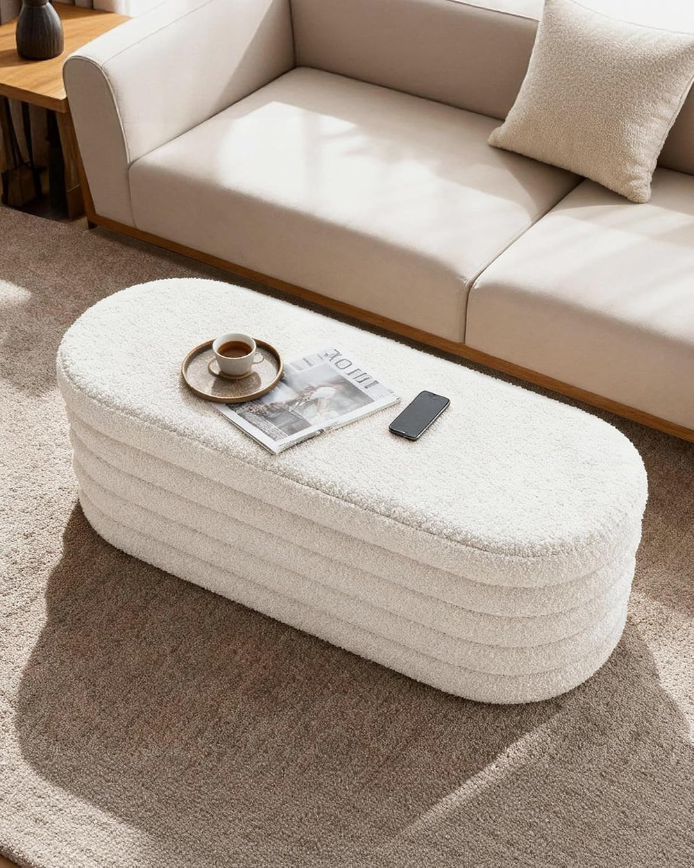 GLAXYFUR Storage Ottoman Bench, 43" Entryway Shoe Seat, Sherpa White | U...