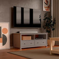 Handcrafted Solid Oak TV Stand Entertainment Center - Elegant Gray Media Console with Spacious Storage Drawers & Open Shelves - Sturdy Wood Cabinet Fits TVs up to 55 Inches