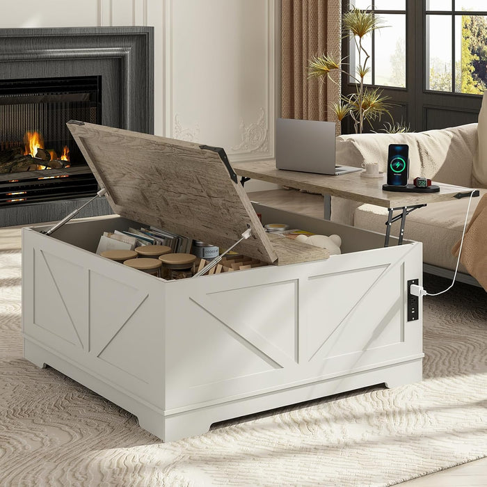 EAG 40" Large Lift Top Coffee Table with Storage, White