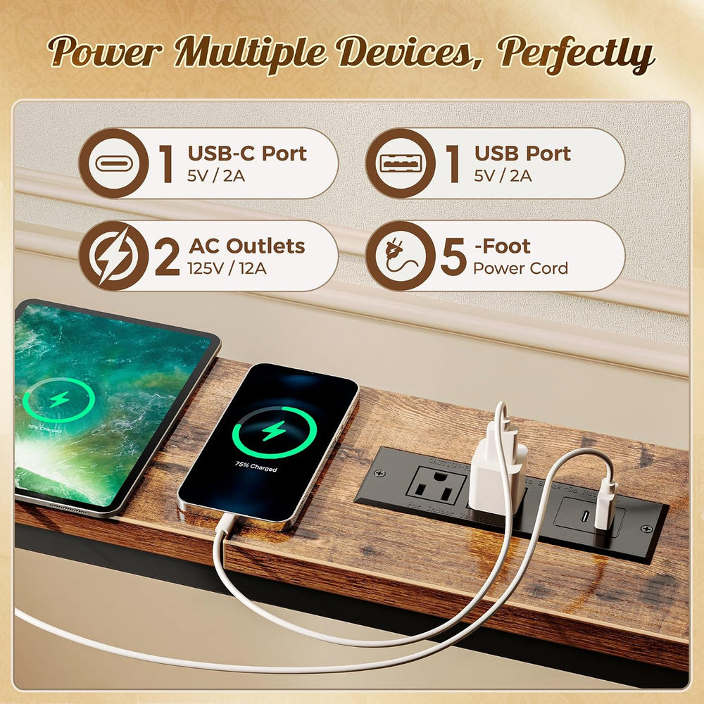 Huuger 110 Inch Sofa Table with Power Outlets, Skinny Behind Couch Table | 5....