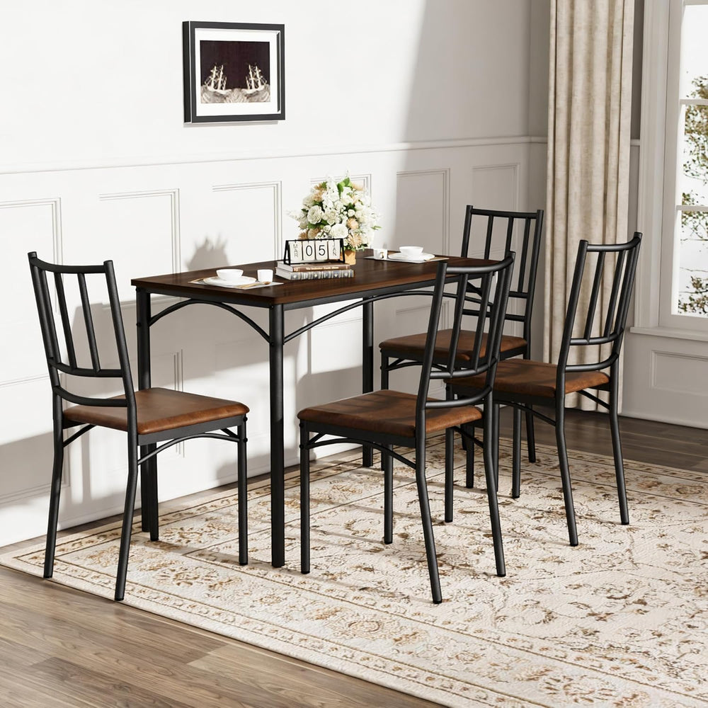 Dining Table Set for 4, Industrial Kitchen Table Set with 4 Upholstered Chair...