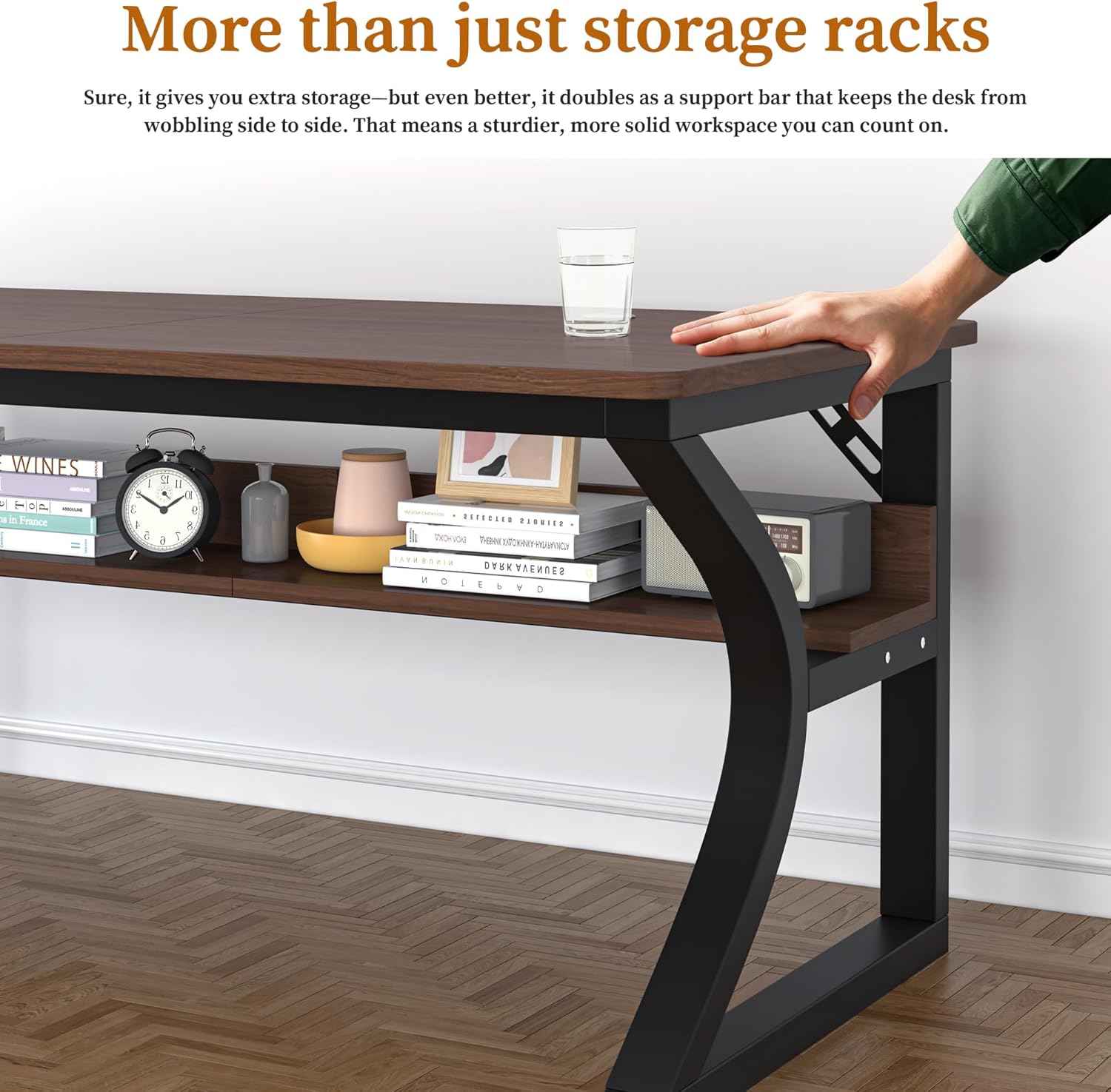 47 X 23.6'' Computer Desk, Home Office Desks w/Shelf Storage, Computer Desk w/Metal Frame, Cable Management, Study Student Desk Writing Work Table Deeper & Thicker Desktop for Home Bedroom