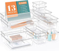 13 PCS Drawer Organizer Set, 5 Varied Size Bathroom and kitchen Drawer cabinet organizer Trays, Clear Storage Bins for Makeup, Jewelry, Utensils and Gadgets