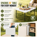 36" Folding Square Table, Portable Card Table with Built-in Handle, Compact Foldable Camping Picnic Table No Assembly, Easy Carry for BBQ, Party, Indoor Outdoor Use