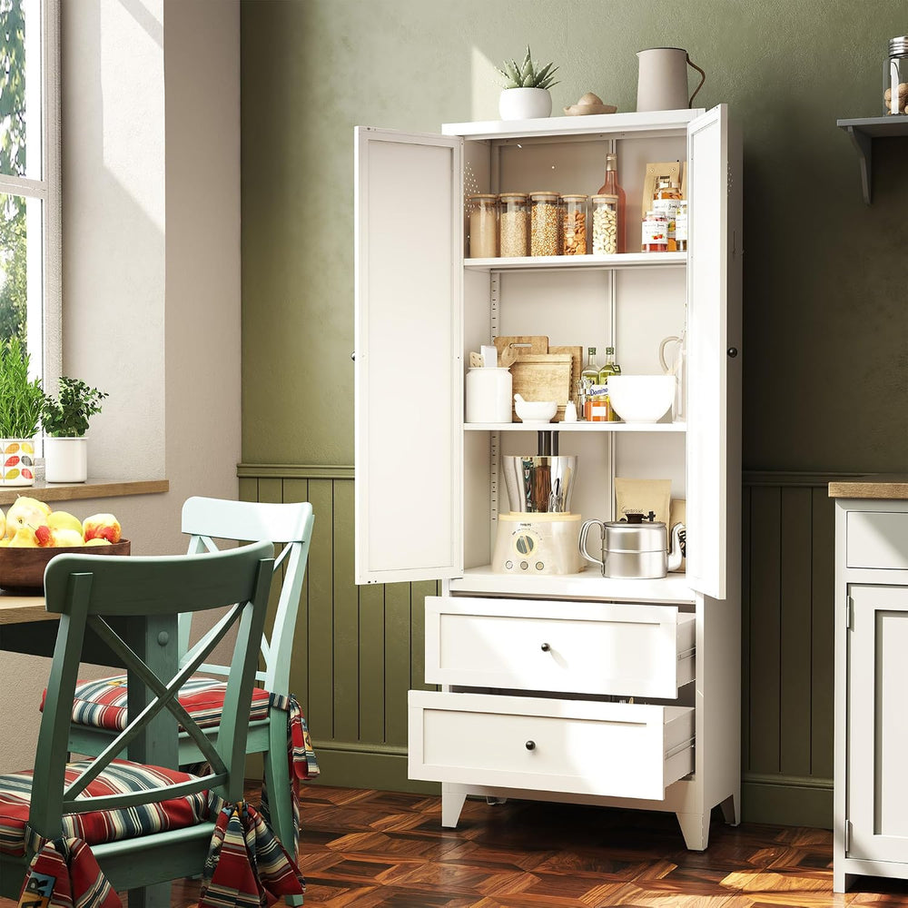 72" White Storage Cabinet Metal Kitchen Pantry Cabinet with Drawers &amp...