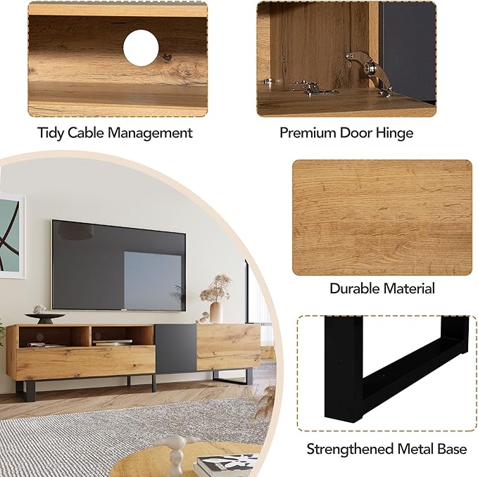 Ball & Cast 70" Modern TV Stand for TVs up to 80", Media Console with Drop-Down Door, 2 Drawers & Adjustable Shelf, Entertainment Center w/Ample Storage for Living Room, Home Theatre,Wood